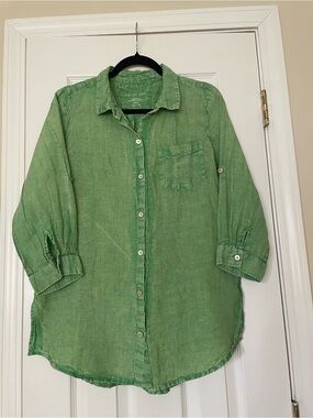 Karyn Seo Green Linen tunic Button-Up Shirt